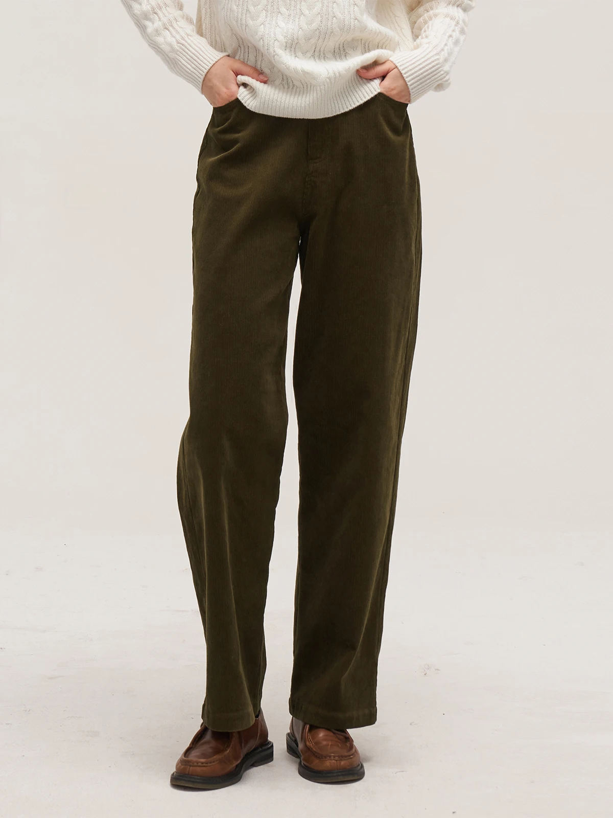 

Ertang 00% Cotton Slimming Straight Leg Pants High Waist Commute een Corduroy Women's Casual Trousers Autumn Winter