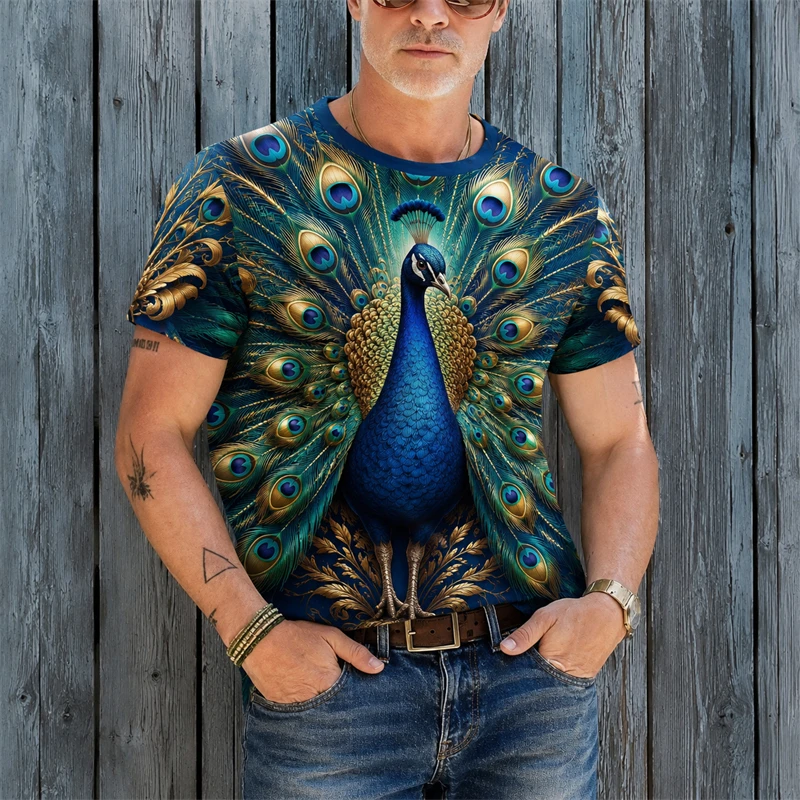 3D Print Men Crew Neck Short Sleeve Tops Vivid Peacock Graphic T Shirt Women's Outfits Casual Streetwear Men Summer Clothes New