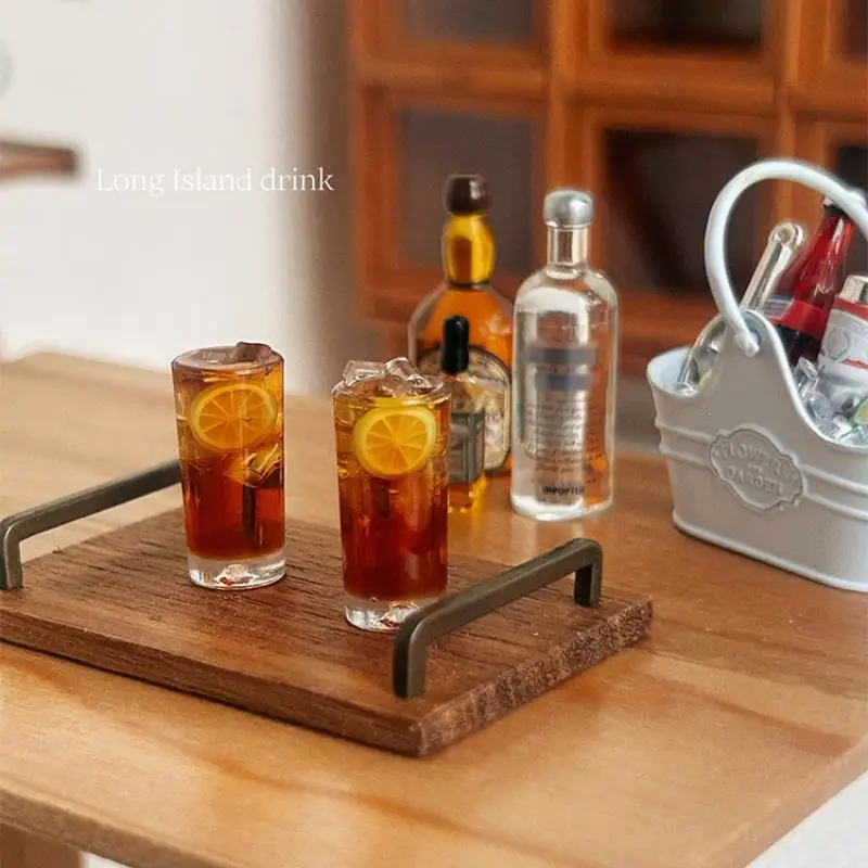 DIY Decoration 1/12 Dollhouse Miniature Accessories 1/2Pcs Mini Resin Long Island Iced Tea Whisky Wine Bottle Simulation Model