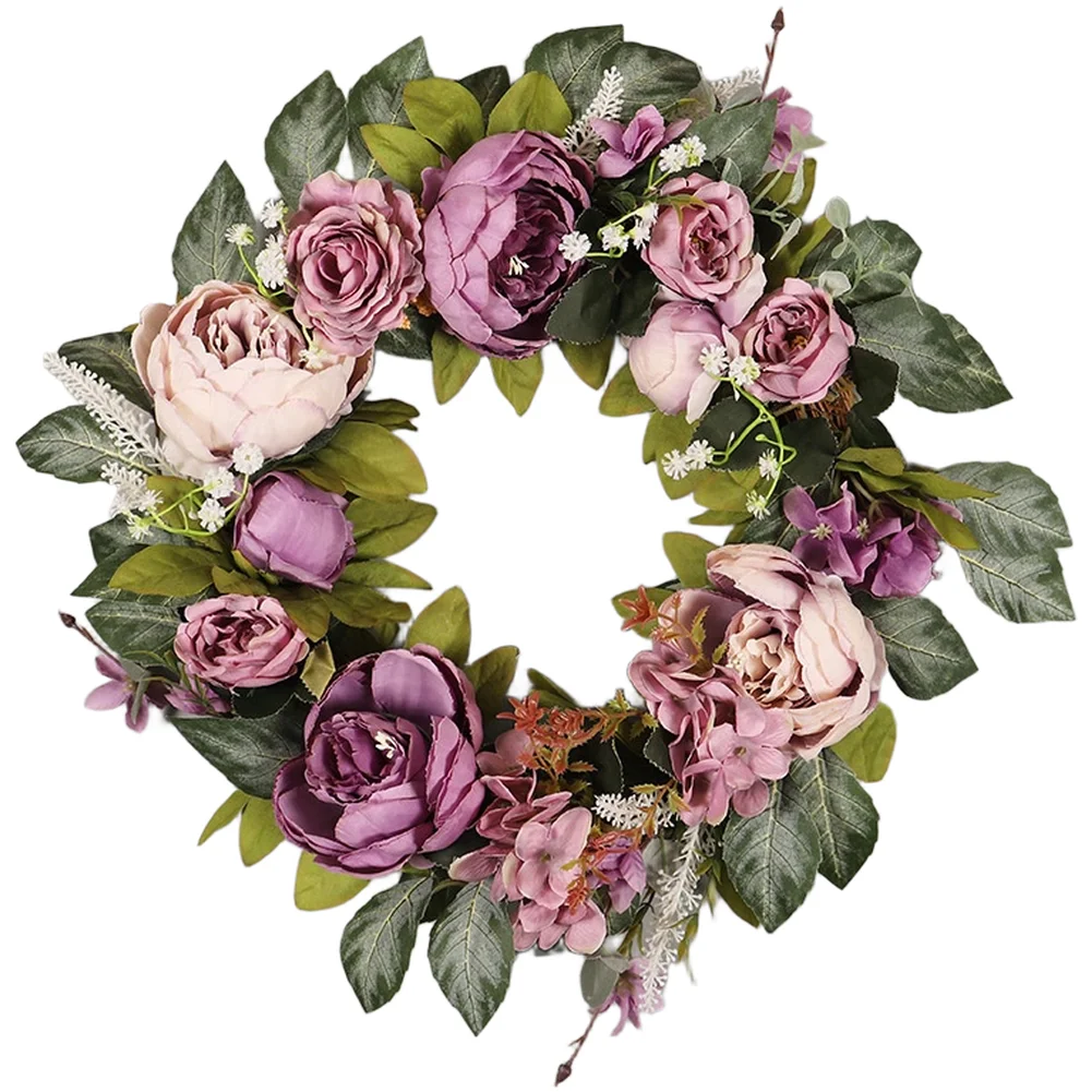 

Цветочный венок из пионов для фестивалей и фотосессий, с зелеными листьями и лозами, натуральный вид, искусственный цветочный венок