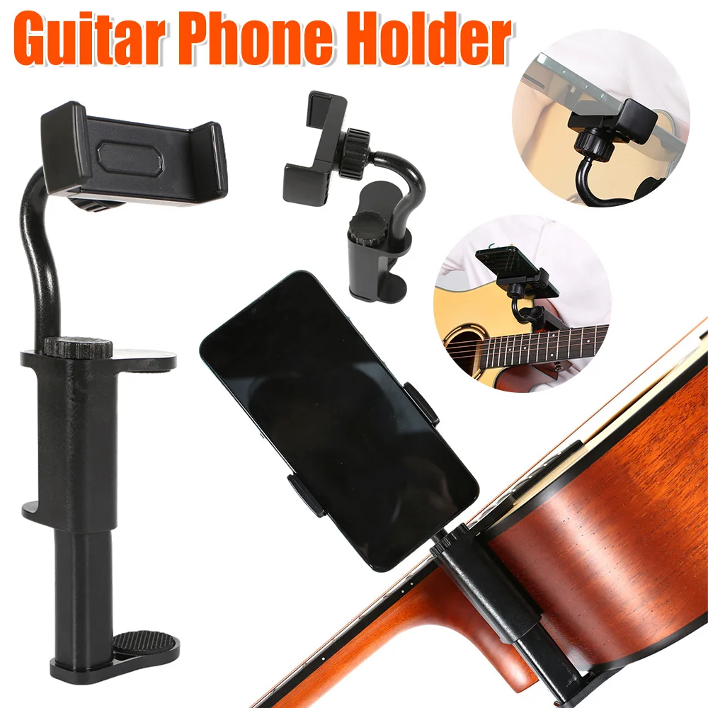Guitar Phone Holder Hands-Free Guitar Stand Holder Multi-Purpose Guitar Camera Clamp for Recording Video-Calling Streaming