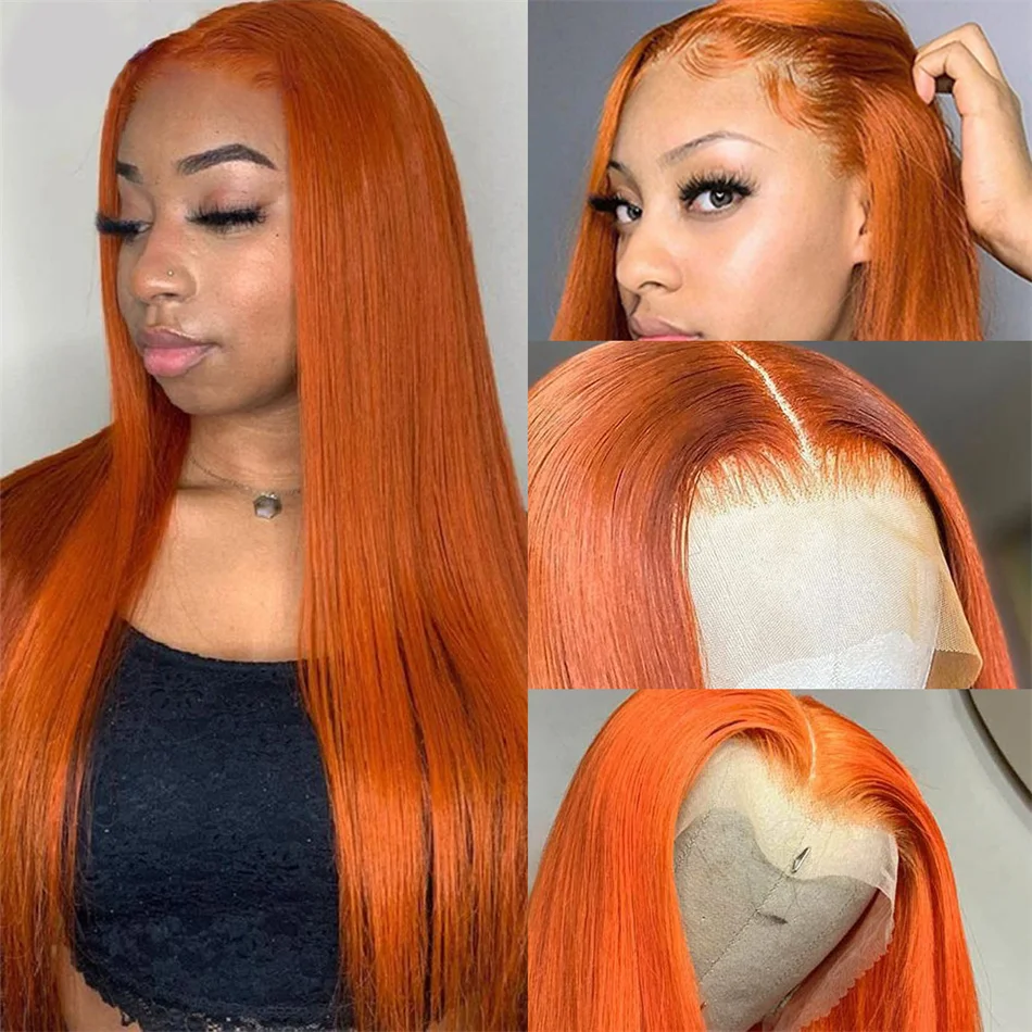 

28 30 32 Inch Orange Ginger Lace Front Wig Human Hair 13x4 Straight Lace Front Wig Pre Plucked Transparent 5x5 Lace Closure Wig