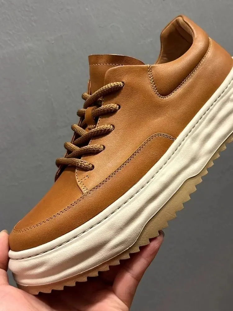 

QHCCID Men's Handmade Cowhide Skateboard Footwear Casual Classic Leisure Walking Shoes Outdoor Sports Sneakers