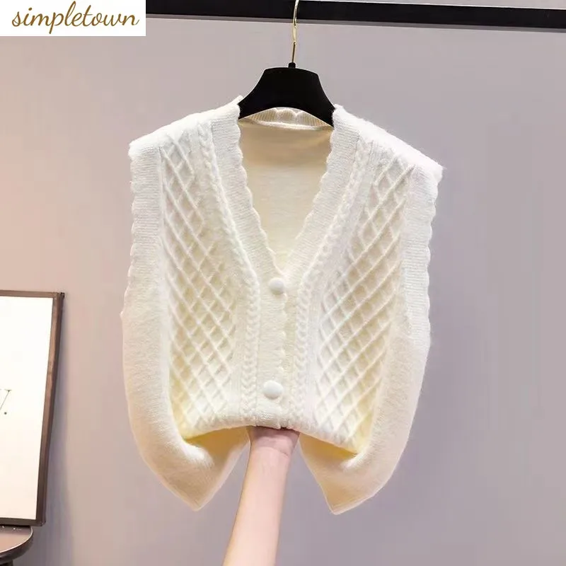 Fashionable V-neck Pullover Vest Knit Sweater for Women's Spring and Autumn New Versatile Sleeveless Sweater