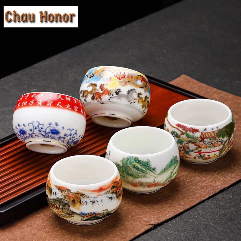 140ml Mutton-fat Jade White Porcelain Master Cup Household Personal Tea Bowl Portable Travel Meditation Cup Tea Set Supplies