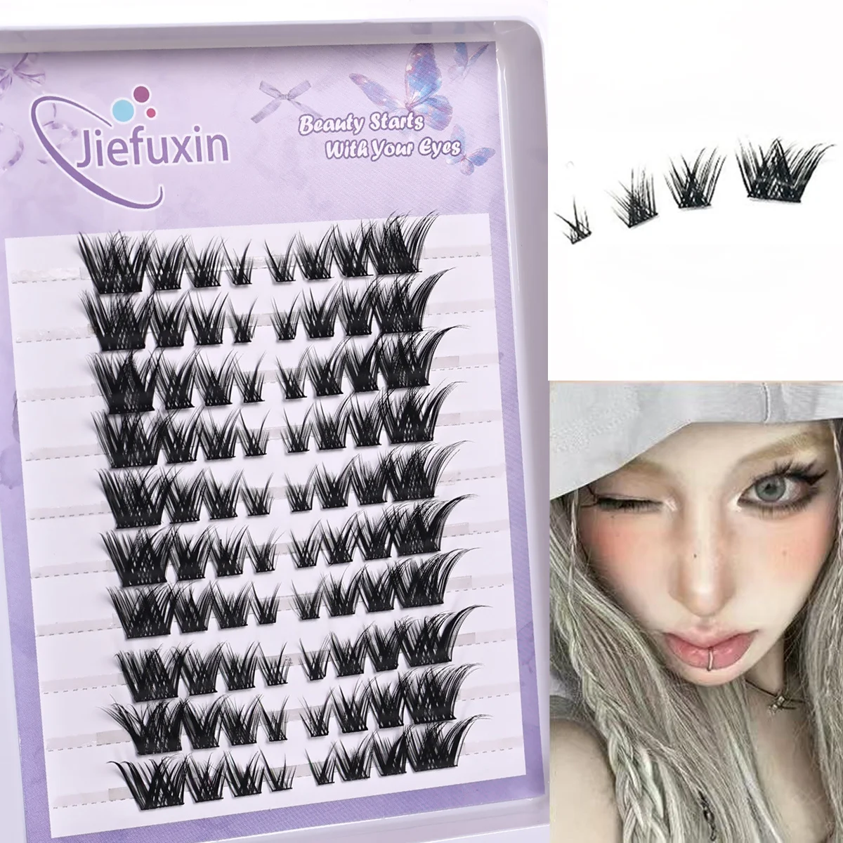 Anfängerfreundliche 10-reihige Fox-Style Comic Cluster Wimpern Einfache DIY Selbstklebende Segmentierte Künstliche Wimpern – Detail 1