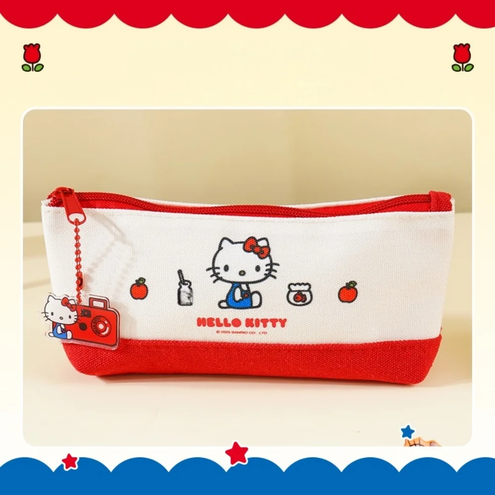 Echte Sanrio Canvas Ritszakje Pack Hello Kitty Cartoon Make-up Tas Etui voor Cosmetica Briefpapier Meisjes Geschenken
