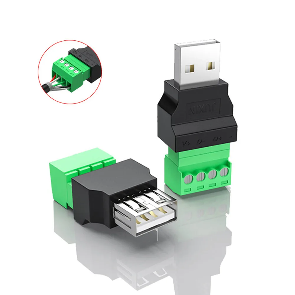 Terminal Plug Connector USB 2.0 Type A Female/Male to 5 Pin Screw USB Weld-free Plug Connector for Cell Phone Keyboard Mouse
