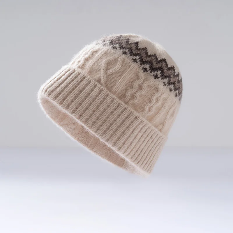 

women Autumn and Winter Striped Color Matching Fried Dough Twists Knitted Hat Christmas Outdoor Cold Insulation Thickened Hood