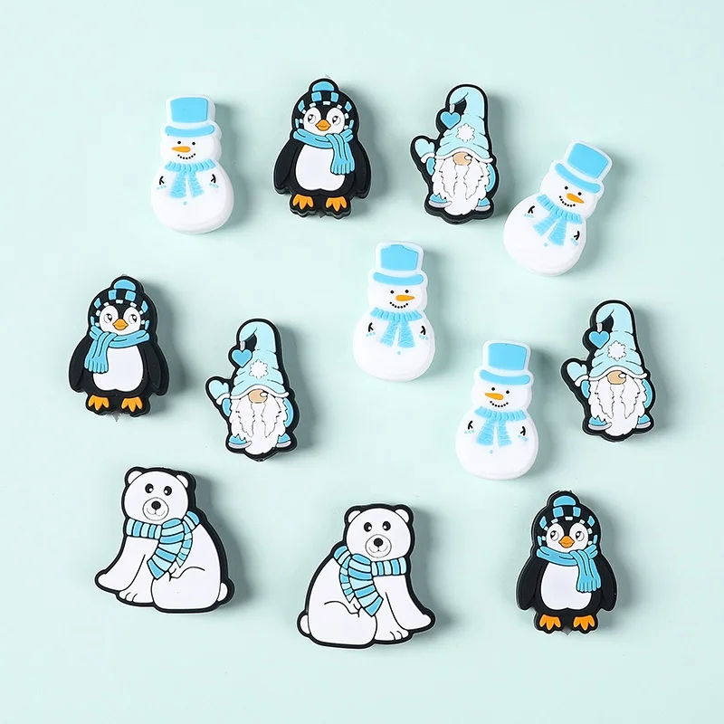 10pcs New Polar Bears Silicone Focal Beads Baby Teething Toys DIY String Pen Bead Nipple Chain Jewelry Handwork Accessories