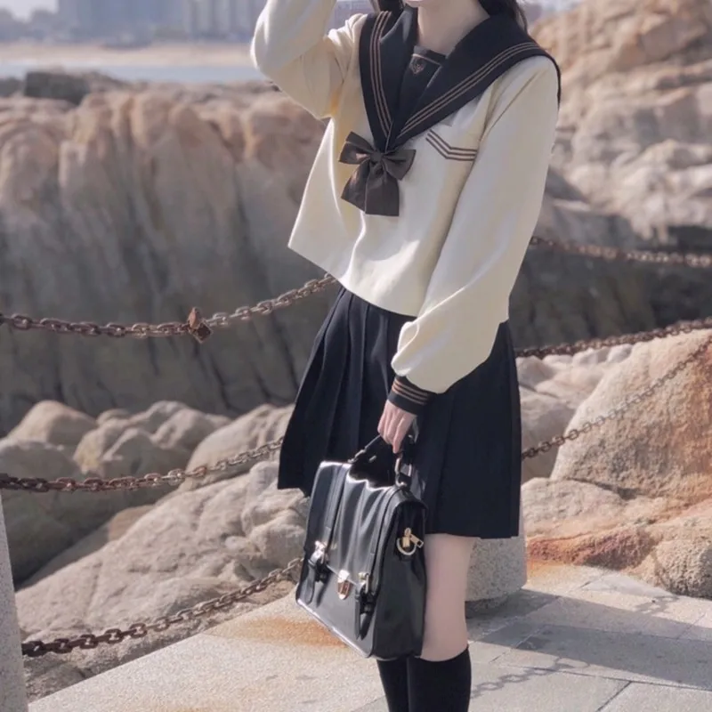 Abito Jk per ragazza uniforme scolastica giapponese Abito sexy a maniche lunghe da donna con tre cravatte primaverili e autunnali