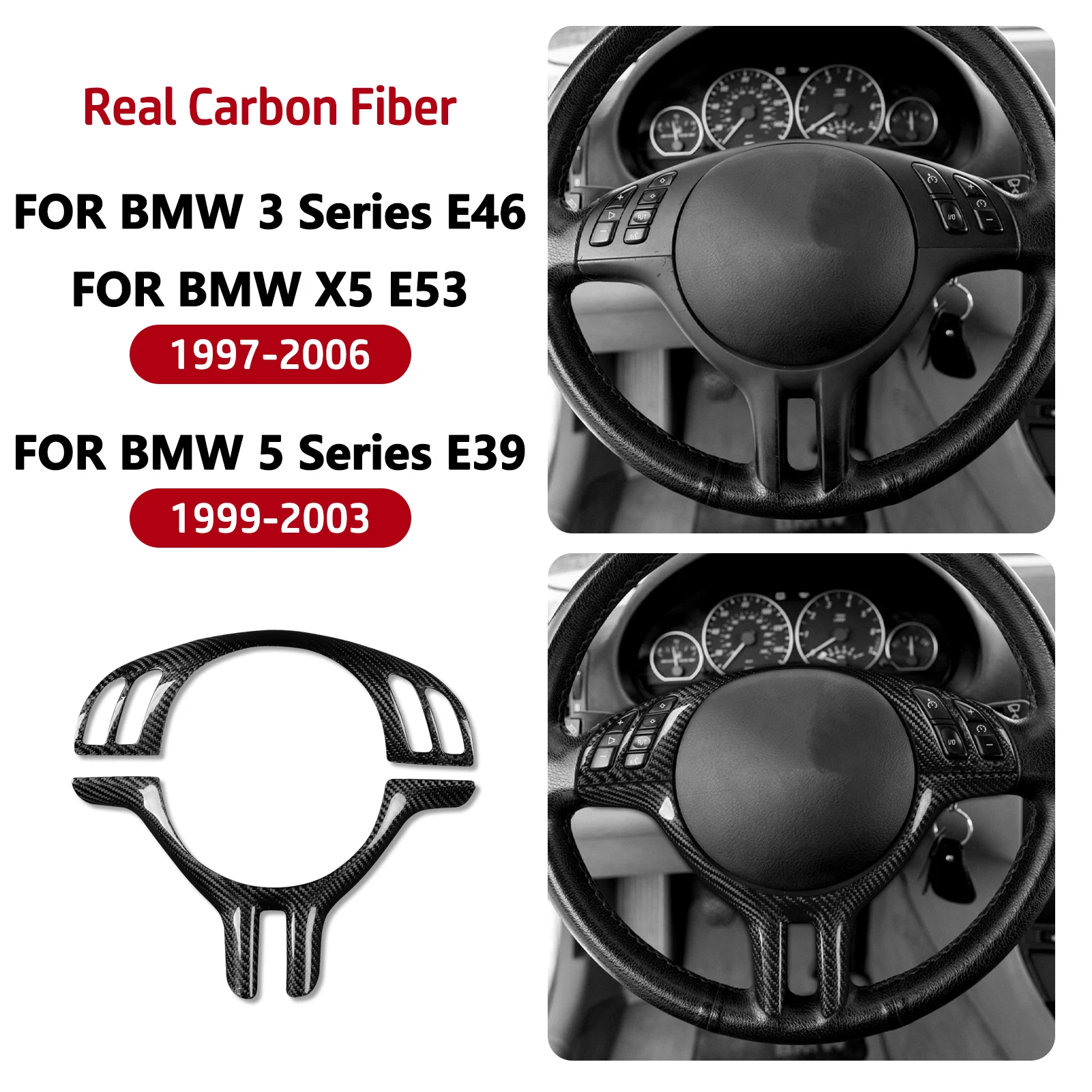 

Carbon fiber Automotive Interior Steering Wheel Cover for BMW 3 Series E46, X5 E53 97-06 5 Series E39 99-03