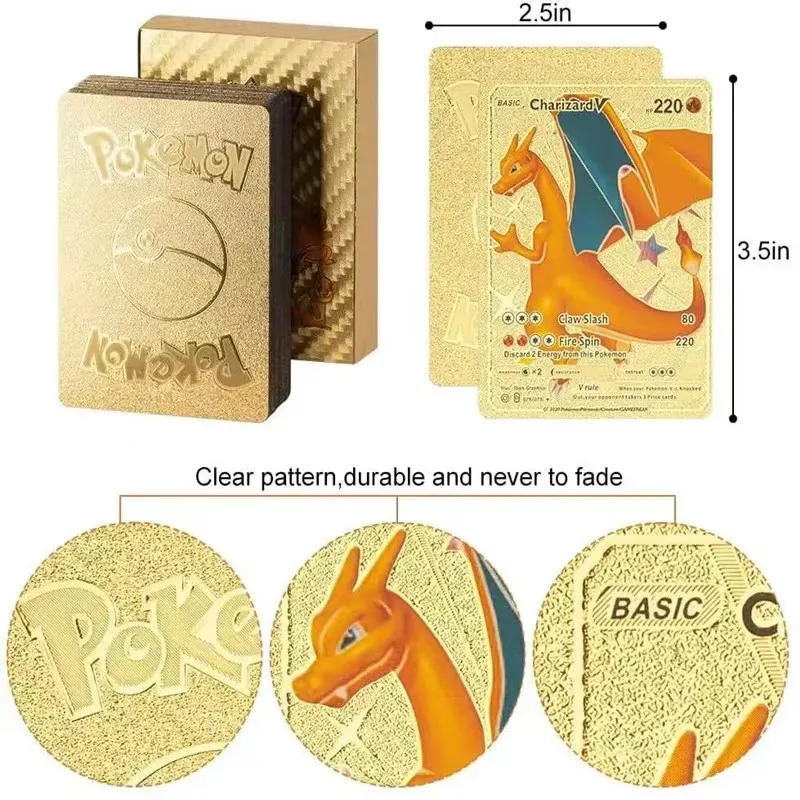 Boxed Anime Pikachu Spanish English French Gold Foil Silve Cards Vmax GX Game Battle Carte Trading Collection Card Letters