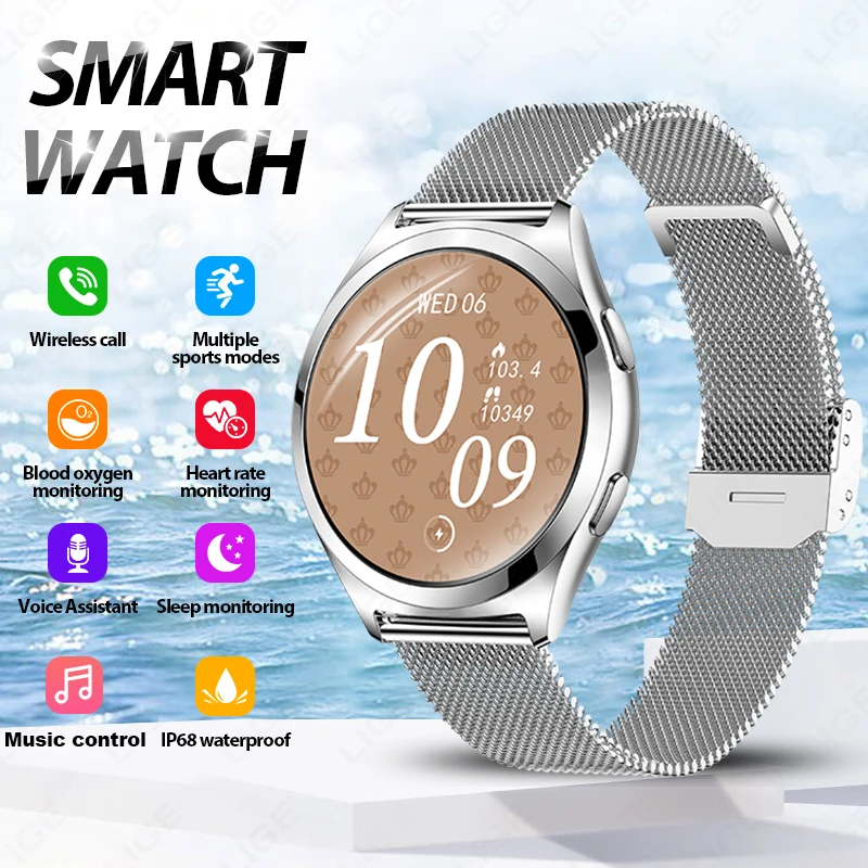 LIGE Luxury Smart Watch For Woman 1.27" Bluetooth Call Custom Dial Women's Bracelet Sports Health Monitor Smartwatch Ladies Gift