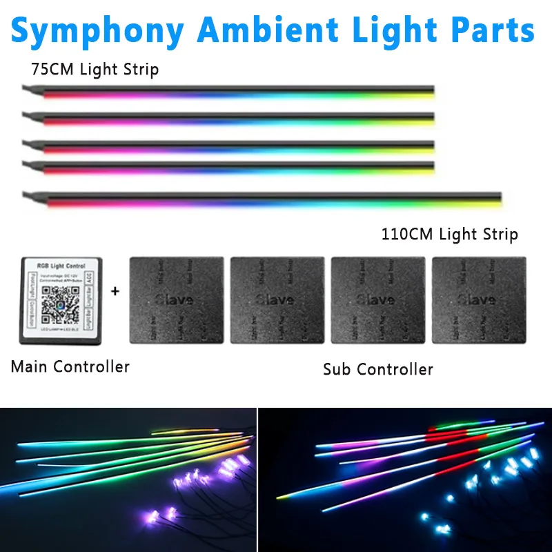 

18 in 1 Atmosphere Lamp Kit Parts 213 Color Symphony Main Controller Sub Controller 75CM Acrylic Light Strip 110CM Light Strip