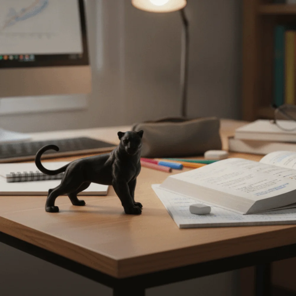 Black 3D Printing Panther Statue Head Turning Muscular Panther Desktop Ornament Standing Posture Plastic Leopard Figure Gift