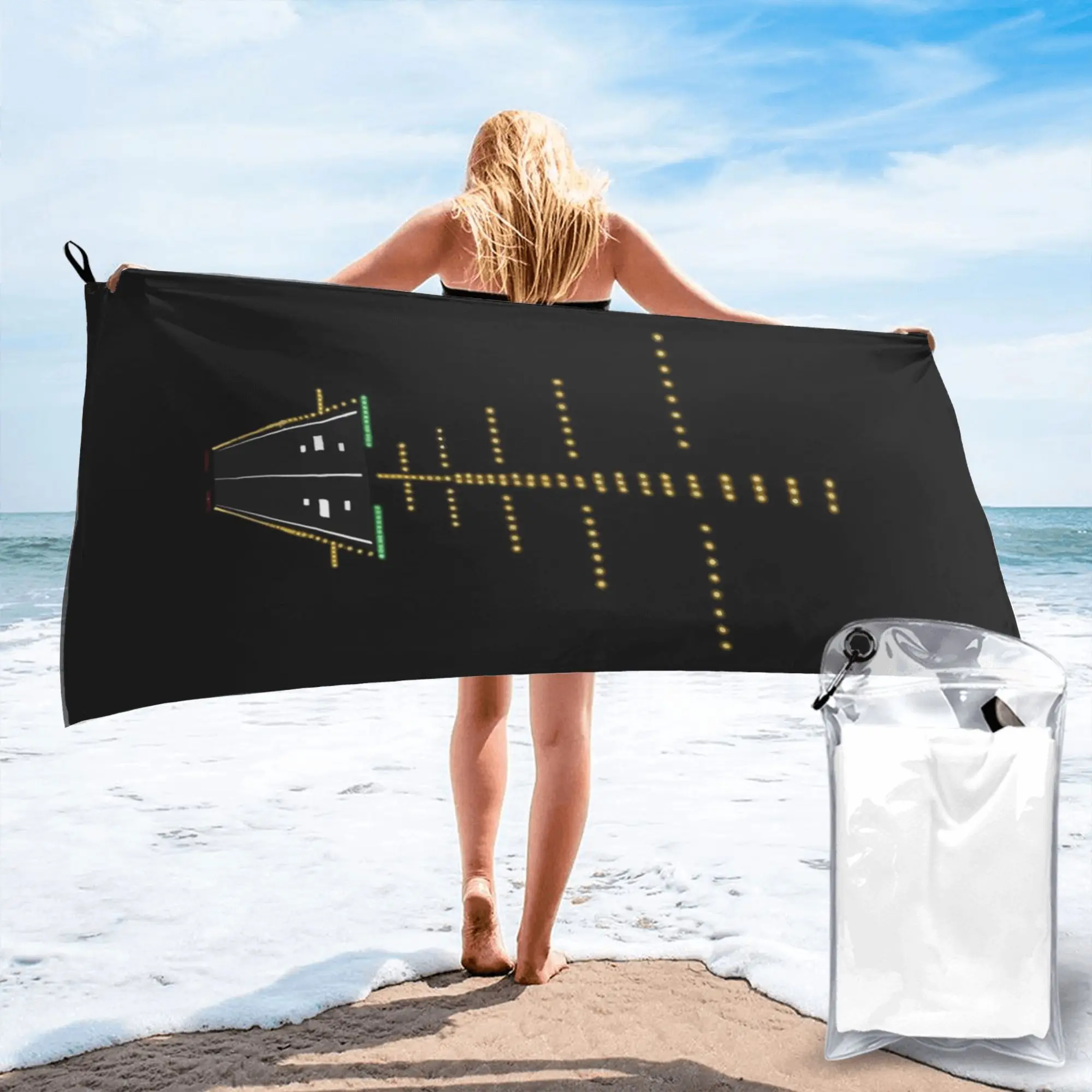 Runway Night View Aviation Airport Lights Beach Towel Soft Microfiber Quick Dry Absorbent Quick Towels For Yoga