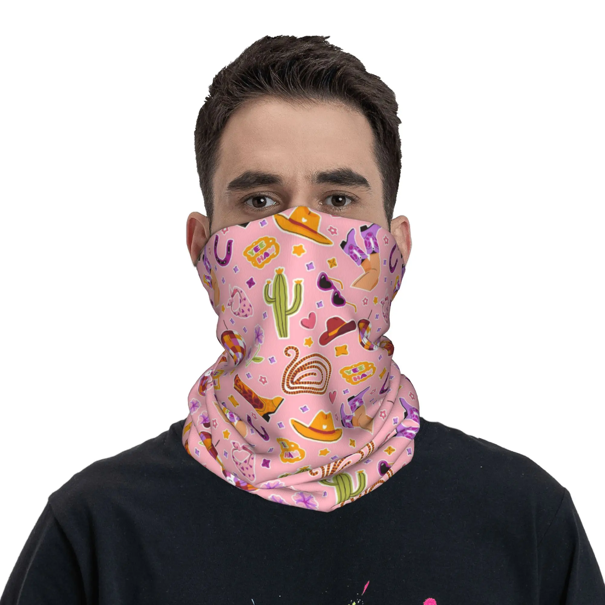 Pink Preppy Stars Cowgirl Bandana Neck Gaiter Printed Face Scarf Balaclava Running Unisex Adult Breathable