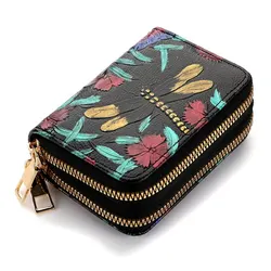 Women Girls High Quality Fashion Multi-Function Credit Card Holder With Wallet Rfid Double Zipper Coin Purse For Women
