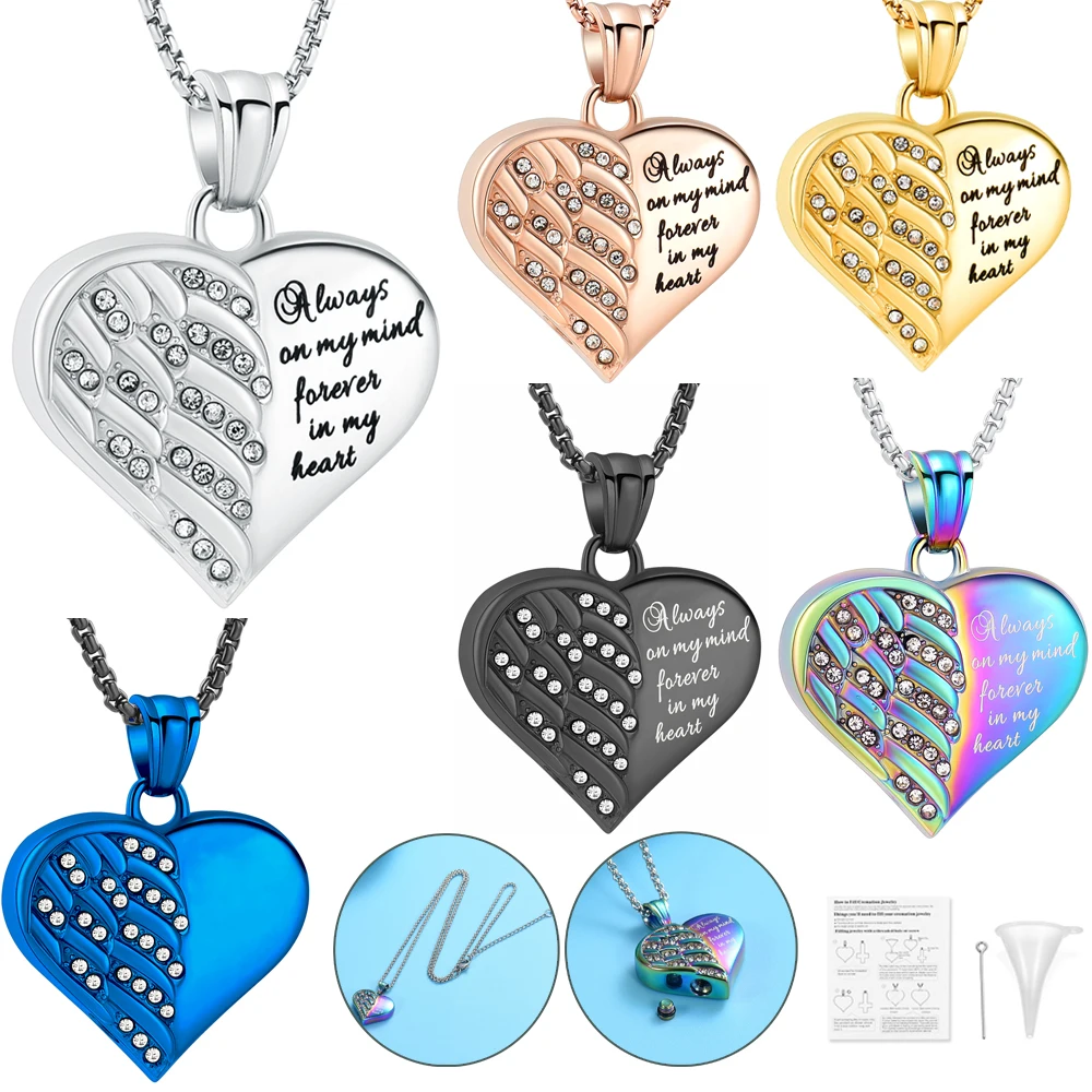 Engraved Heart Mini Urns Cremation Pendant Memorial Necklace For Human/Pet Ashes Stainless Steel Keepsake Jewelry