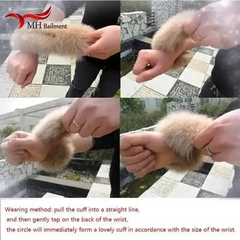 Genuine Fox Fur Cuffs For Women Winter Coat Keep Warm Wristband Ring Fashion Sweater Decorate Arm Bracele Wristband Sleeve