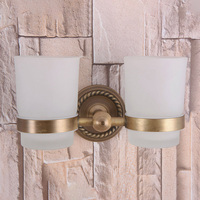 Wall Mounted Antique Brass Double Cup Holder Toothbrush Holder with Two Glass Cups Rack Tumbler Holder zba223