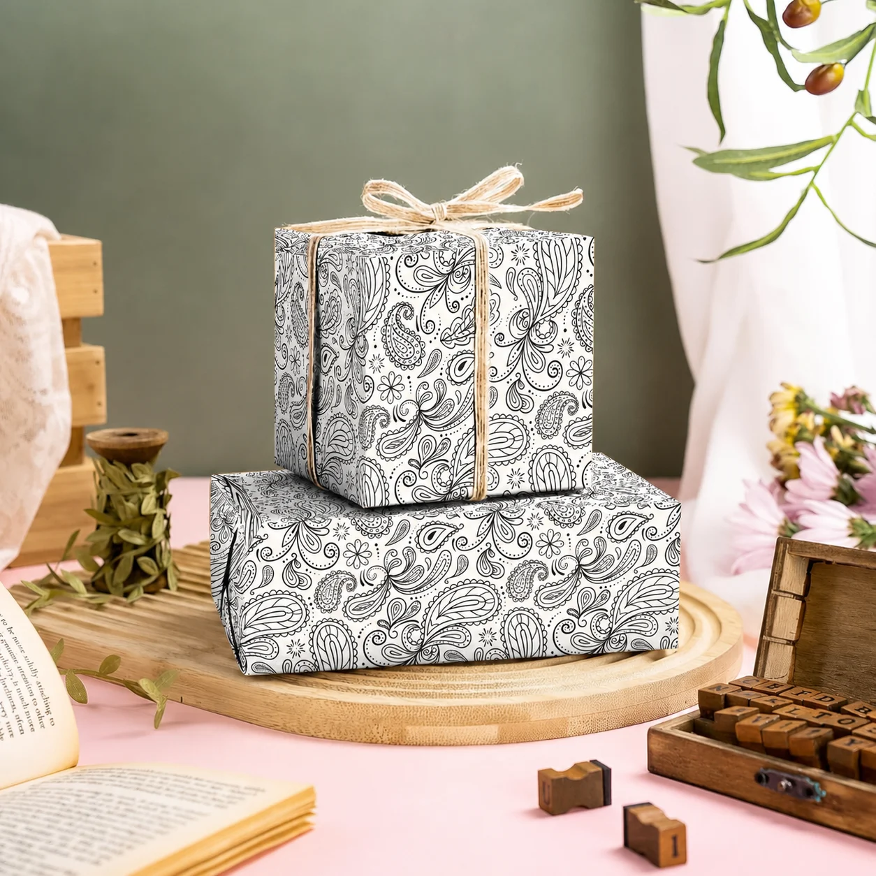 Kraft Wrapping Paper Kraft Coated Paper Wrap Rolled Wrapping Paper Floral Gift Wrap Roll For Scrapbook Decoration Party Diy view 2