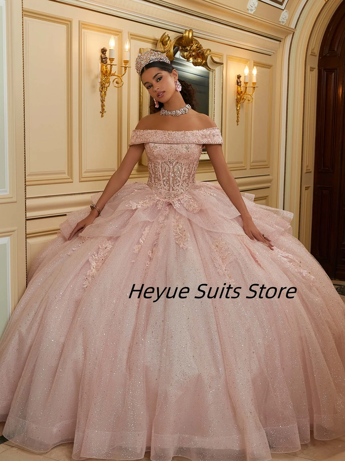 

Customized Elegant Luxury Quinceanera Dresse Princess Sparkle Lnlaid Crystal Diamond Lace Decal Gown vestidosde15quinceañera