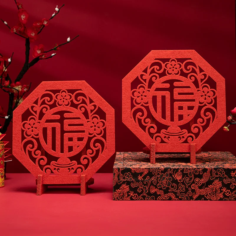 Three dimensional lucky door sticker velvet fabric creative hot stamping for Chinese New Year indoor