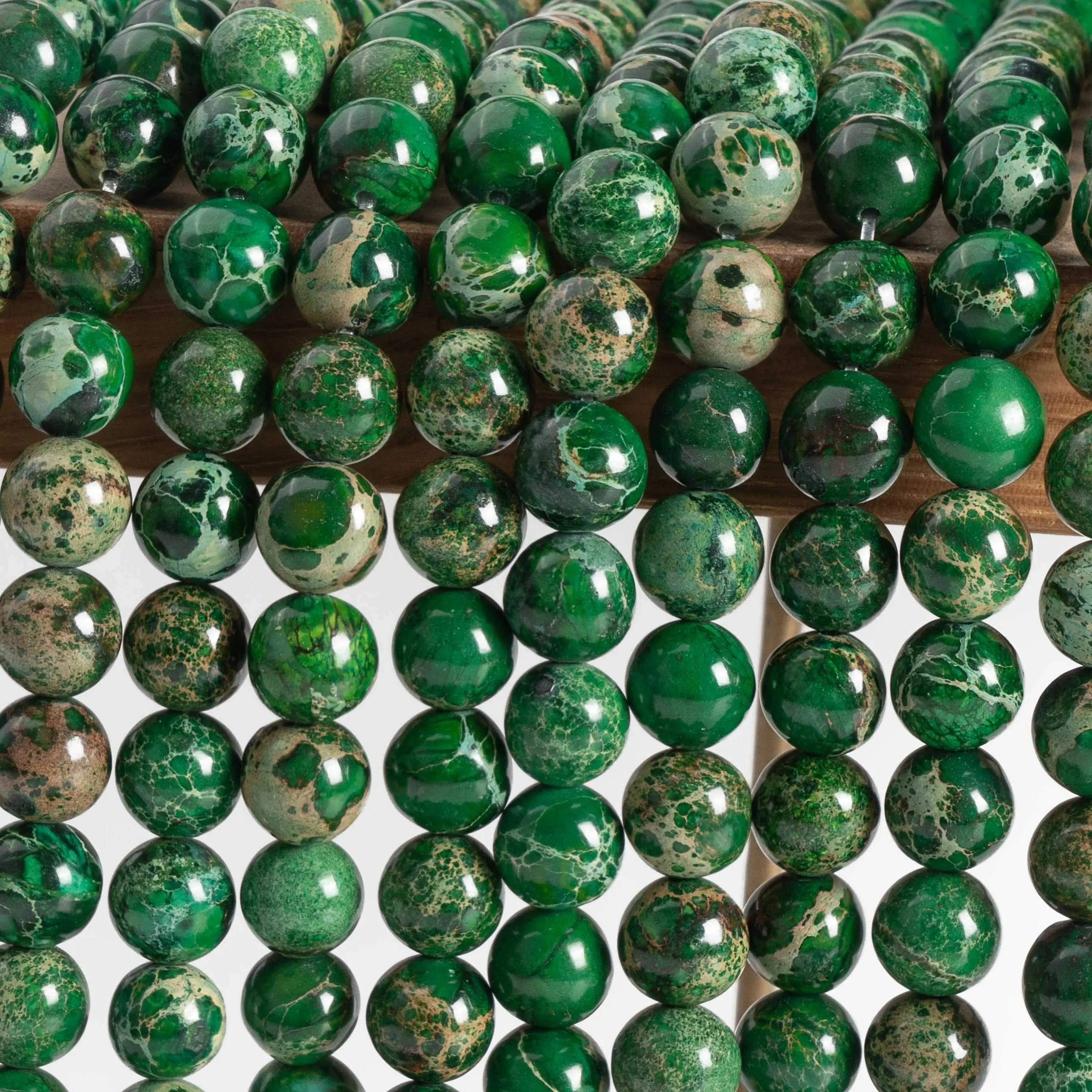 Natural Stone Deep Green Sea Sediment Imperial Jasper Grade AAA Loose Beads Round Shape Size Options 4/6/8/10/12 mm for Jewelry