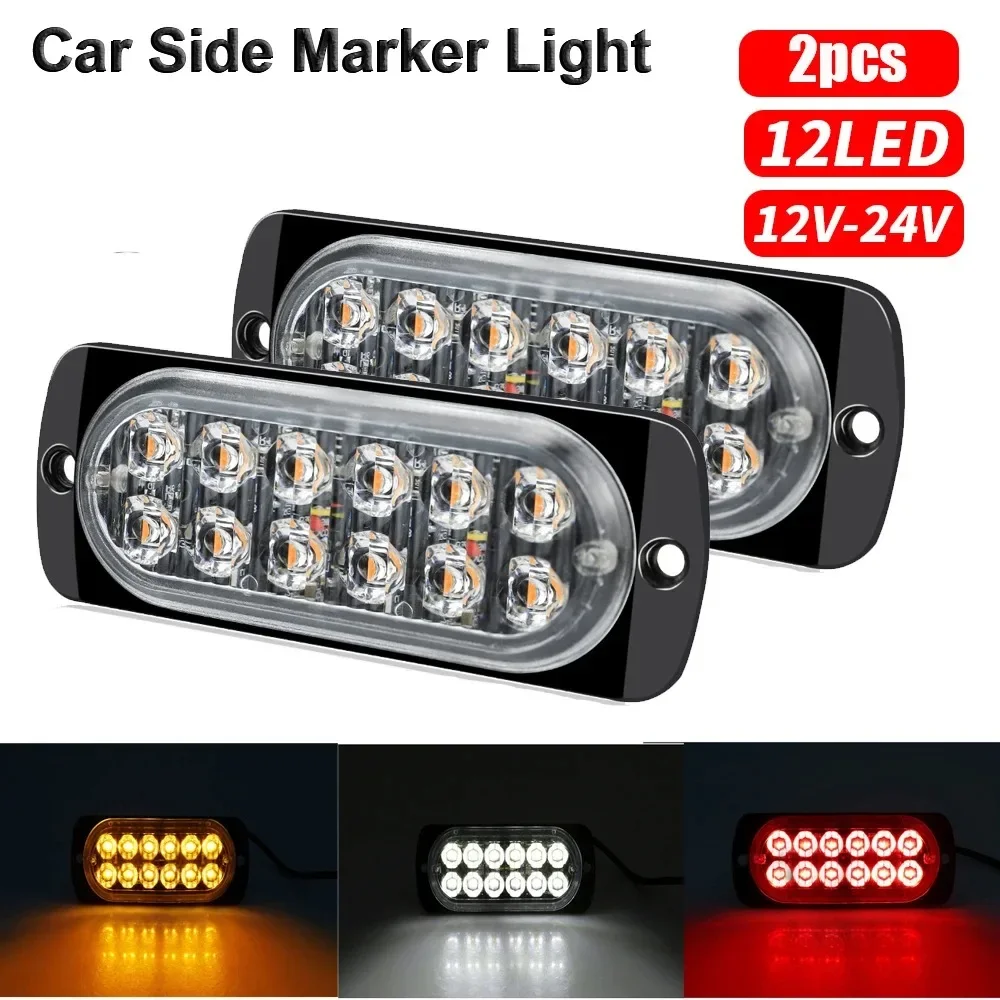 2Pcs Auto 12/24V Warning Side marker Light Emergency Light for Truck Van Toyota Grille Vehicle Boat LED Light Bar Fixed Light