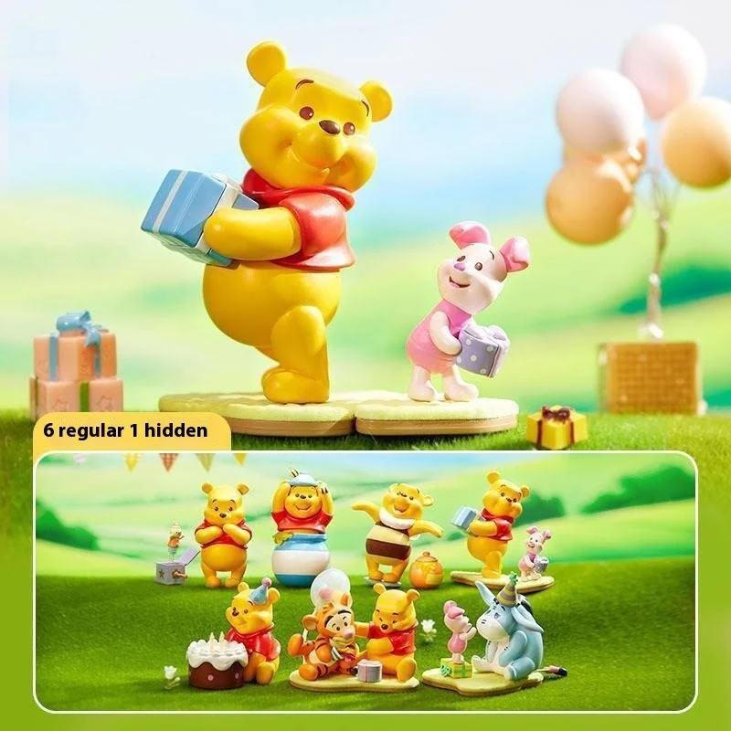 MINISO-caja ciega de fiesta oficial Winnie the Pooh, mejor amigo, modelo de escritorio, adorno Kawaii, regalo de cumpleaños, juguete de Anime para niños