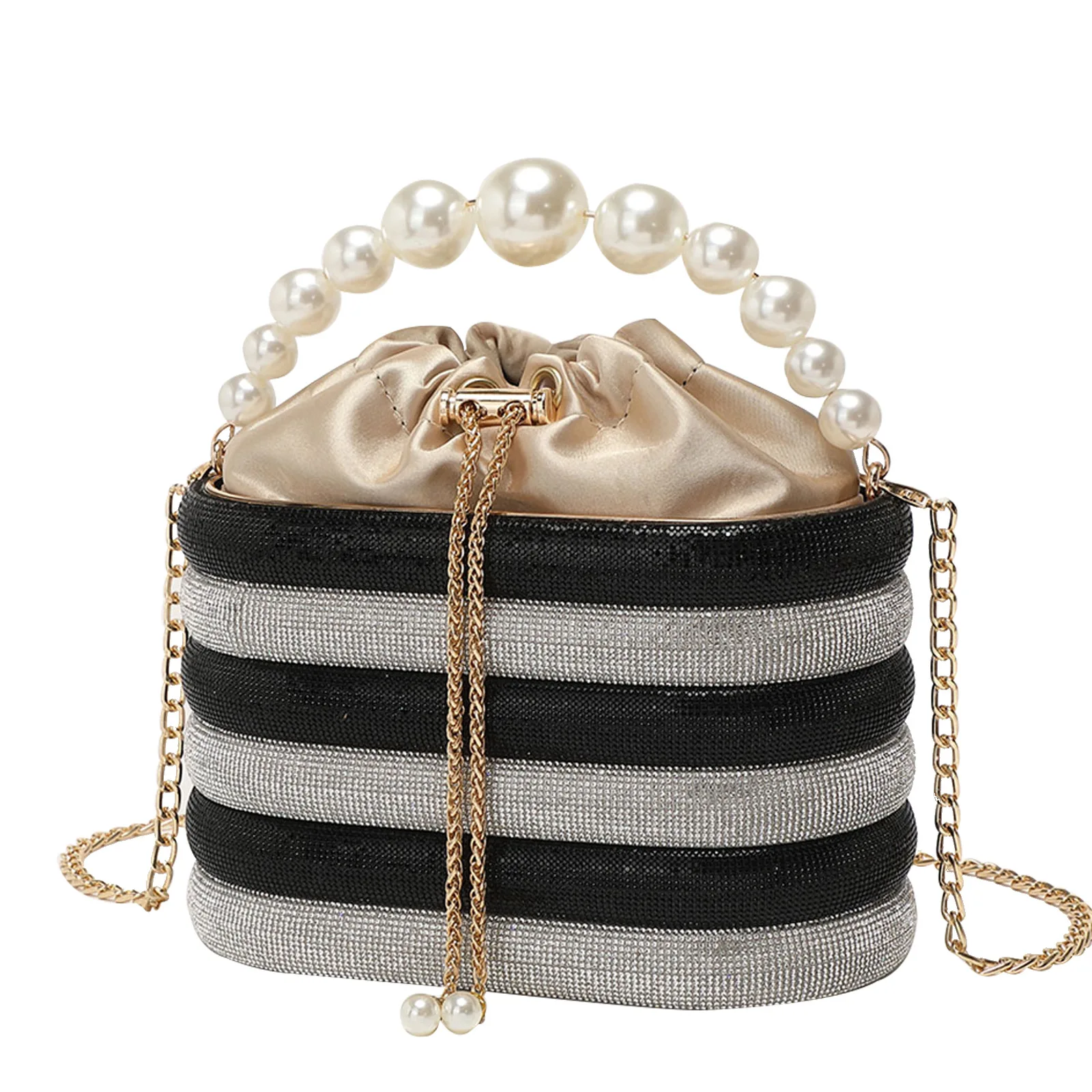 Ladies Dinner Shiny Rhinestone Vintage Vegetable Basket Bucket Bag Clutch Messenger Bag Party Light Luxury Style Evening Clutch