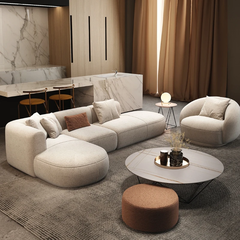 

Minimalist Modern White Sofa High-End Living Room Italian Designer Fabric