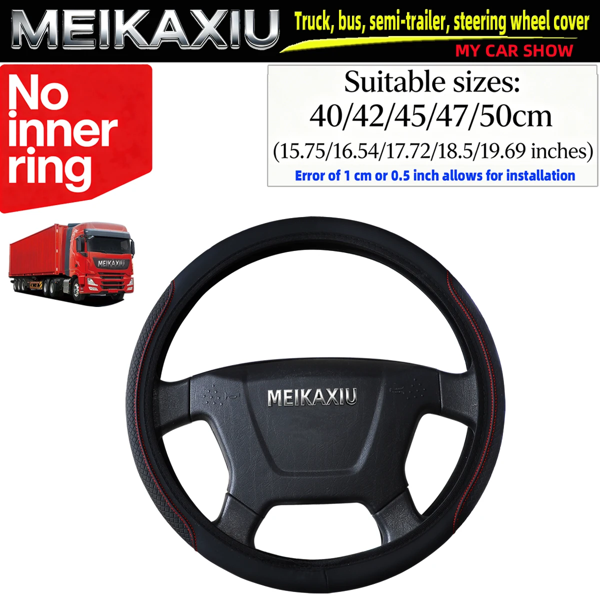 Double-round 3D PU Leather Truck, Van, Bus, Coach, Large-sized Car Steering Wheel Cover 40/42/45/47/50cm Car Accessories