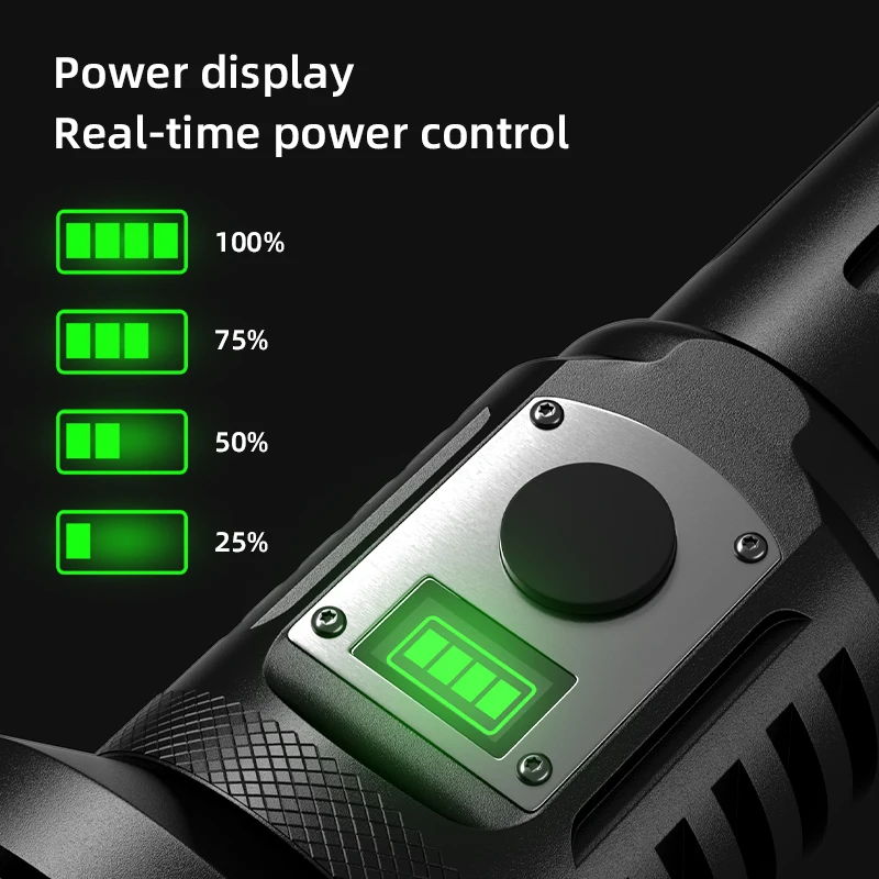 COBA XHP360 Strong Light Self-defense Flashlight Intelligent Electric Display Zoom Outdoor Long Distance Bright LED High Power