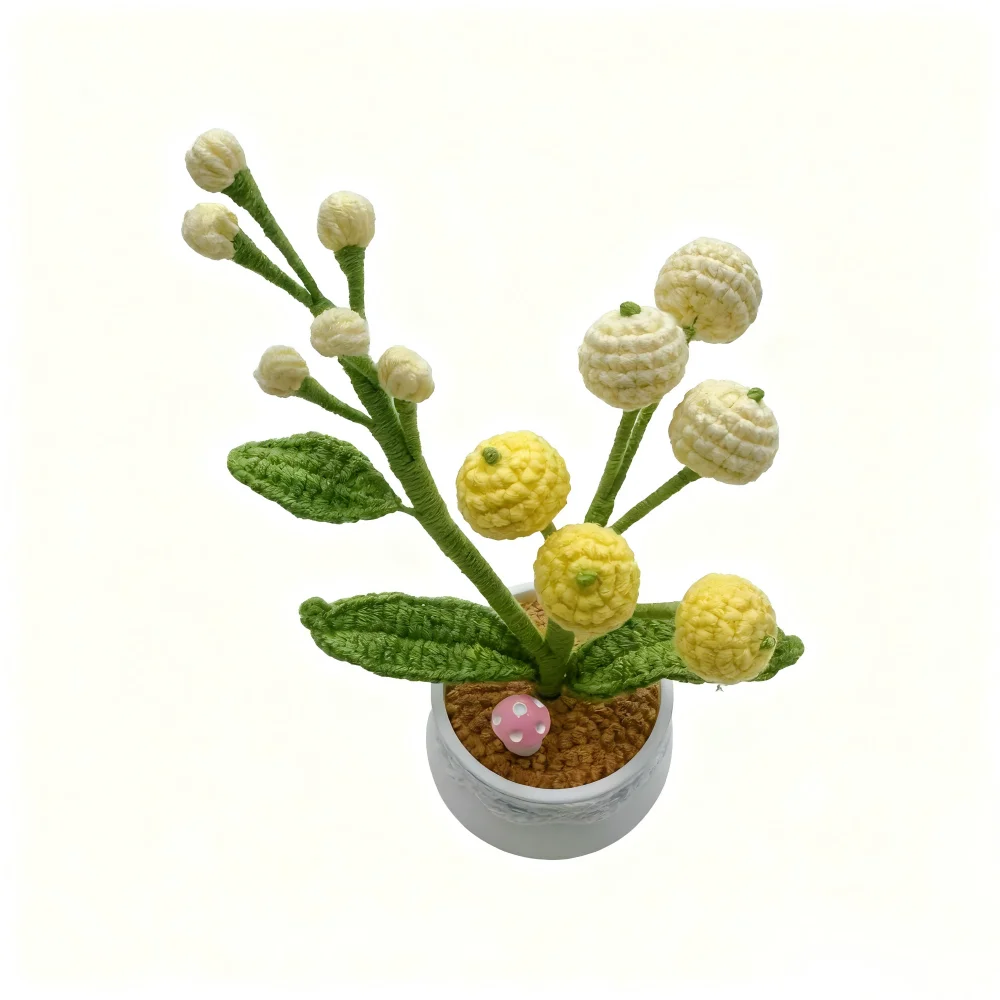 Handmade Crochet Snow Fruit Potted Simulation Flower Home & Wedding Decoration Artisanal Crafted Decorative Piece