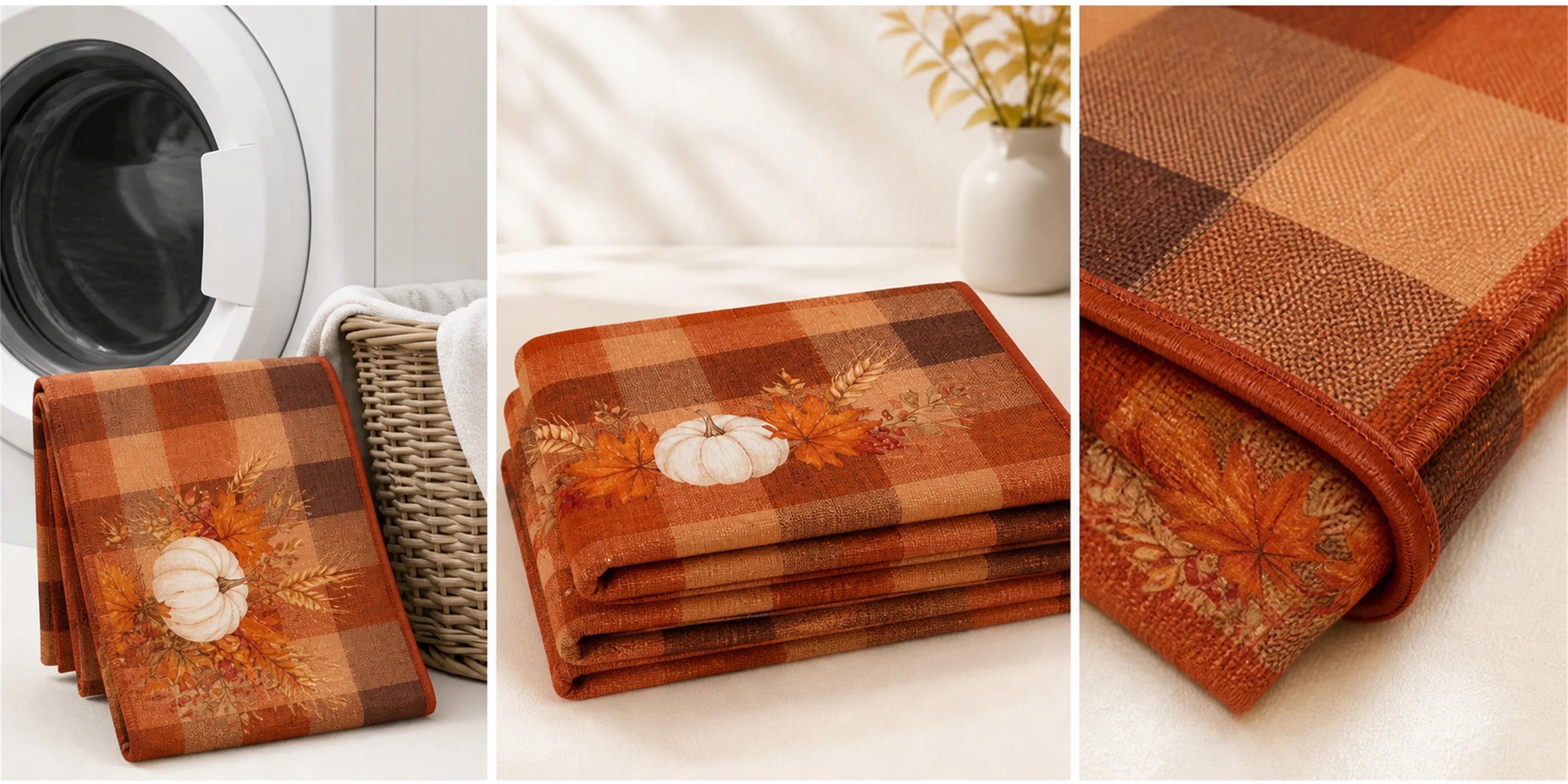 Fall Pumpkin Plaid Table Runner Autumn Harvest Maple Leaf Print Dining Table Decor Farmhouse Thanksgiving Home Decoration