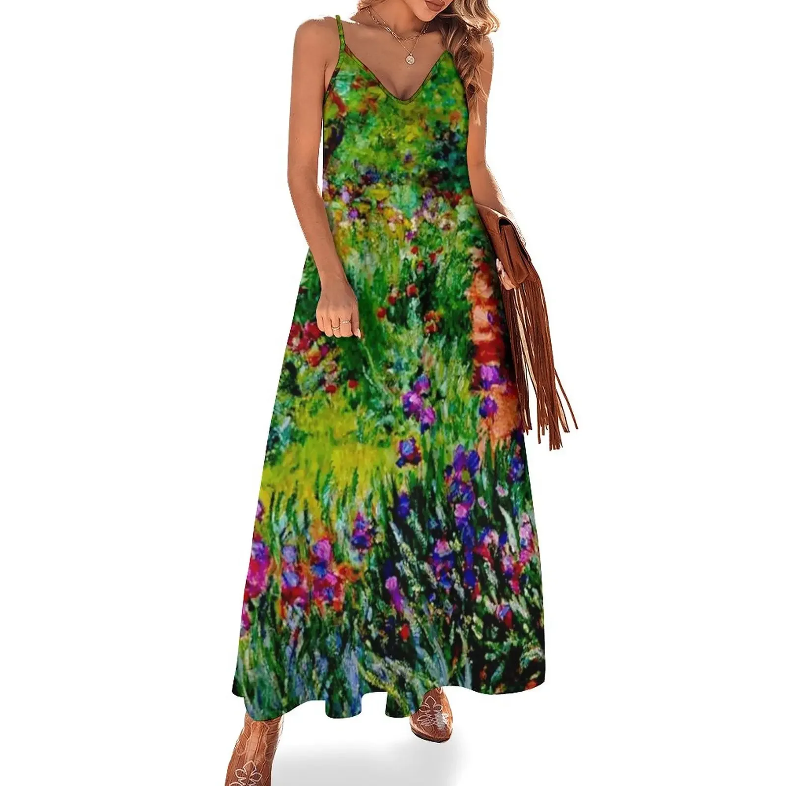 

Claude Monet | 'Le Jardin aux Iris à Giverny' -'The Iris Garden at Giverny' Sleeveless Dress party dresses woman Dress