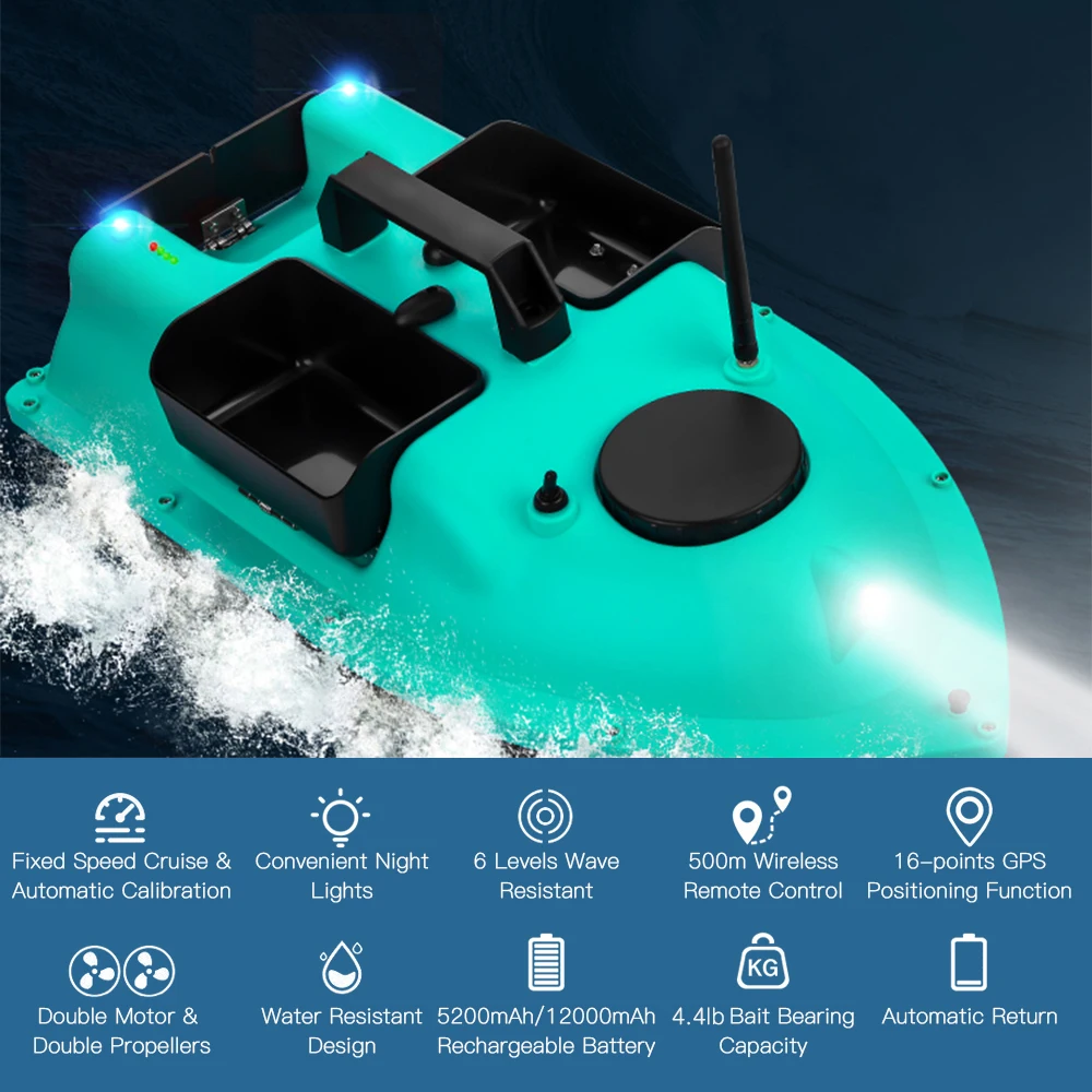 Professional R18 GPS Fishing Bait Boat 500M Remote Control Automatic Bait Boat with 3 Bait Containers Fish Finder Feeder RC Boat