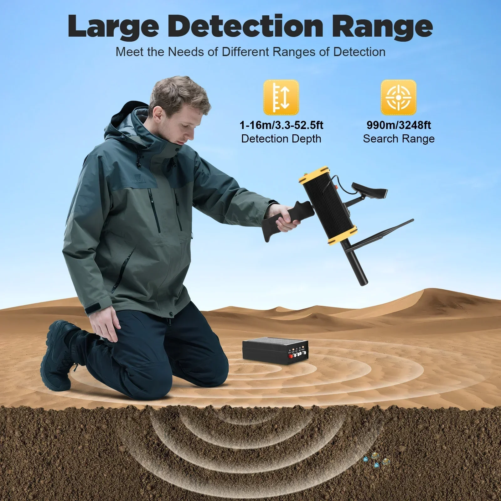 Underground 3D Metal Detector Gold Finder with LCD Display Treasure Hunting Tool Silver Gold Copper Diamond Scanner