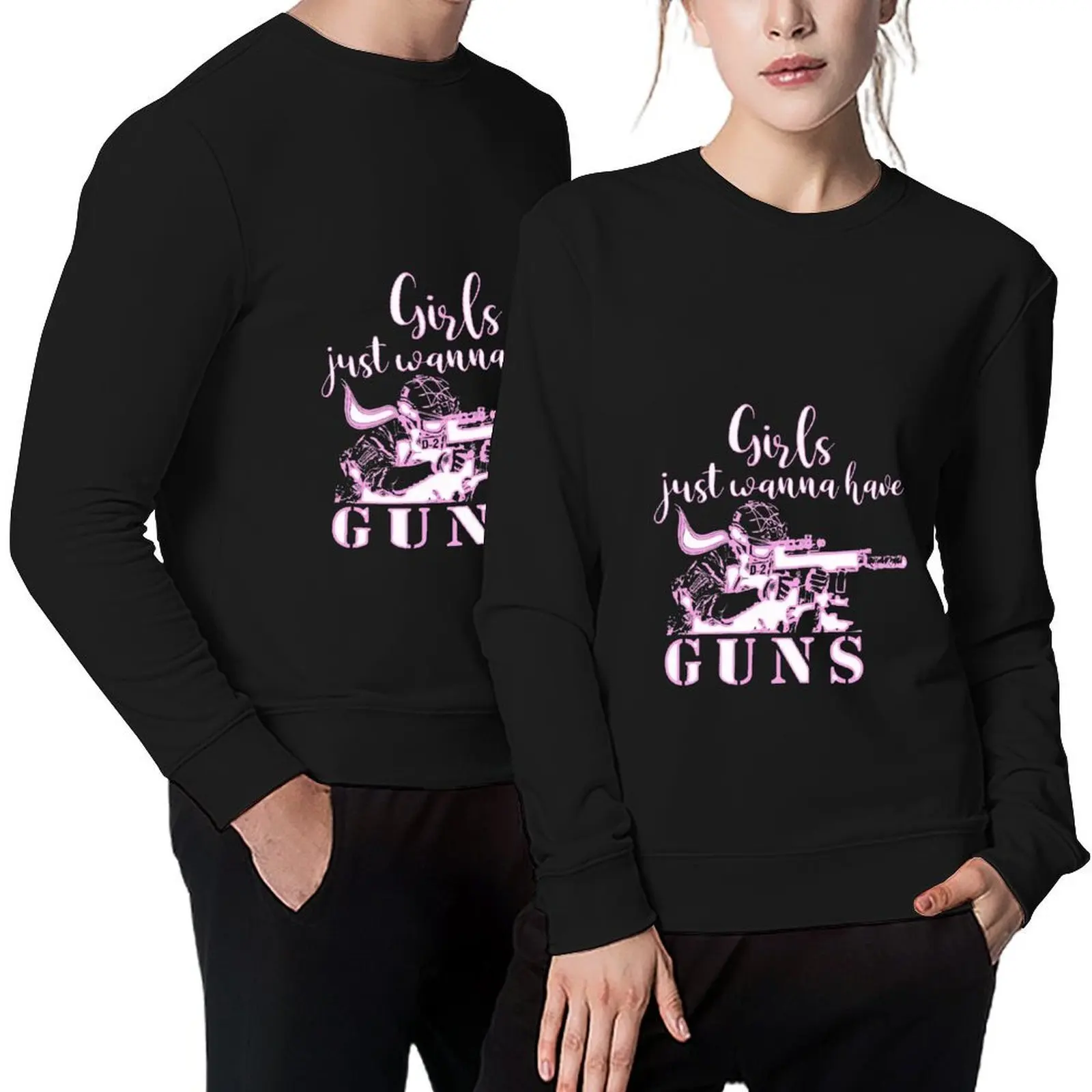 

Girls Want Guns Pink And White Design Long Range Shooting Pullover korean autumn clothes graphic t shirts men new sweatshirts
