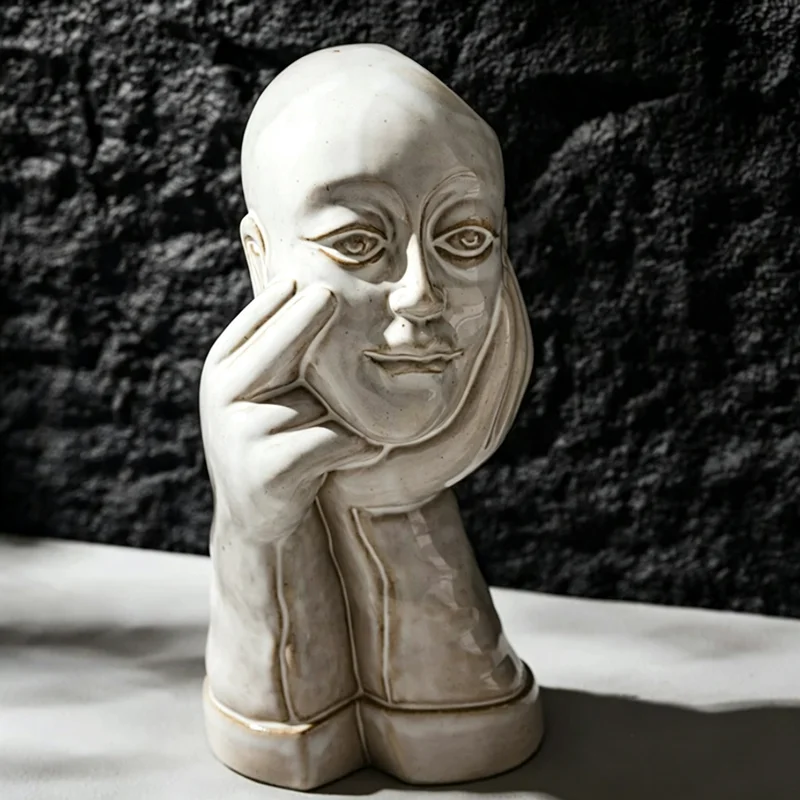 Facial Ceramic Vase, European Style Retro Relief Hydroponic Vase, King and Queen Creative Porch Flower Arrangement Accessories
