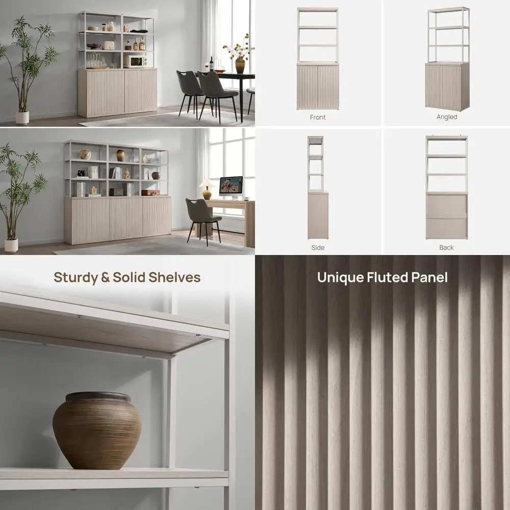 

Высокий книжный шкаф с 6 полками, высотой 75 дюймов, для хранения вещей дома или в офисе, отделка белым эльмовым деревом