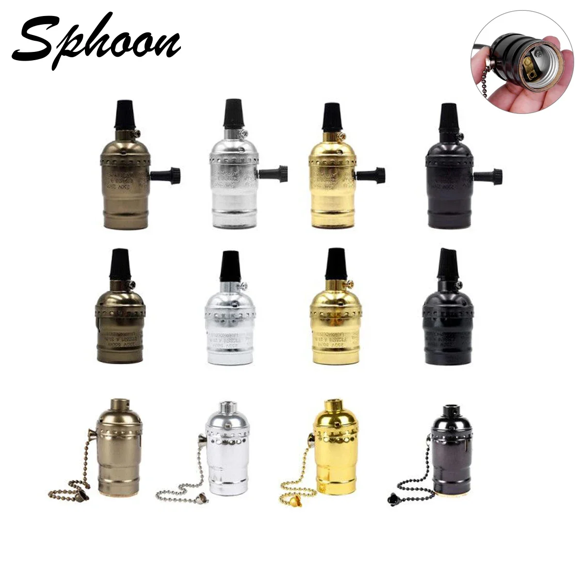 

4 Colors Vintage Edison E26 E27 Screw Bulb Aluminum Shell Base Lamp Bulb Holder Pendant Lighting Socket Ceiling Light Adaptor