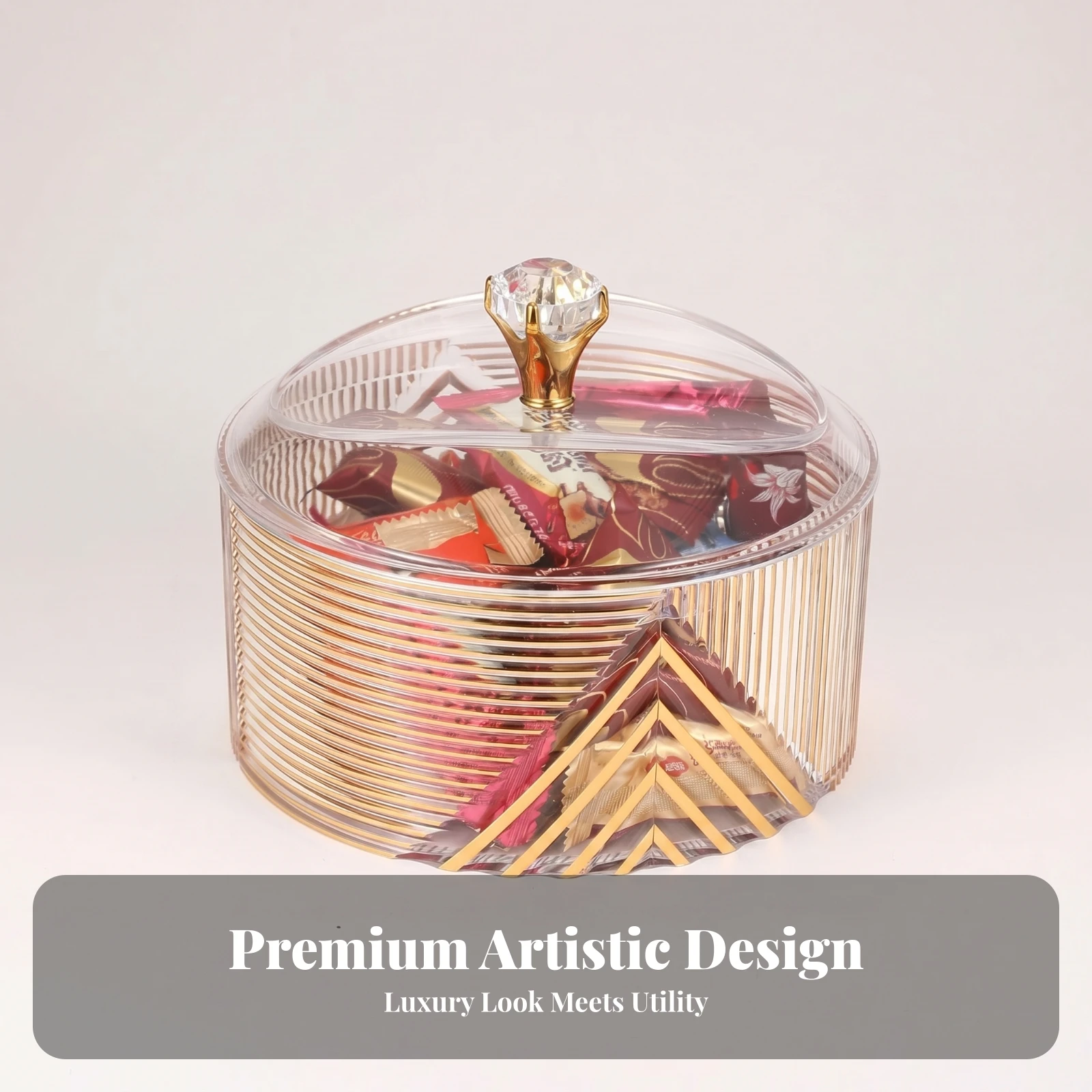 

Acrylic Sugar Jar Faceted Knob Ribbed Lidded Jar Food Grade Easy to Clean for Countertop