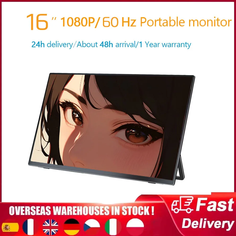 16 ''portable Monitor, 1080P, 1920x1080, 16:9, IPS, HDMI, type C, laptop, XBox, PS4/5, Switch, mobile phone