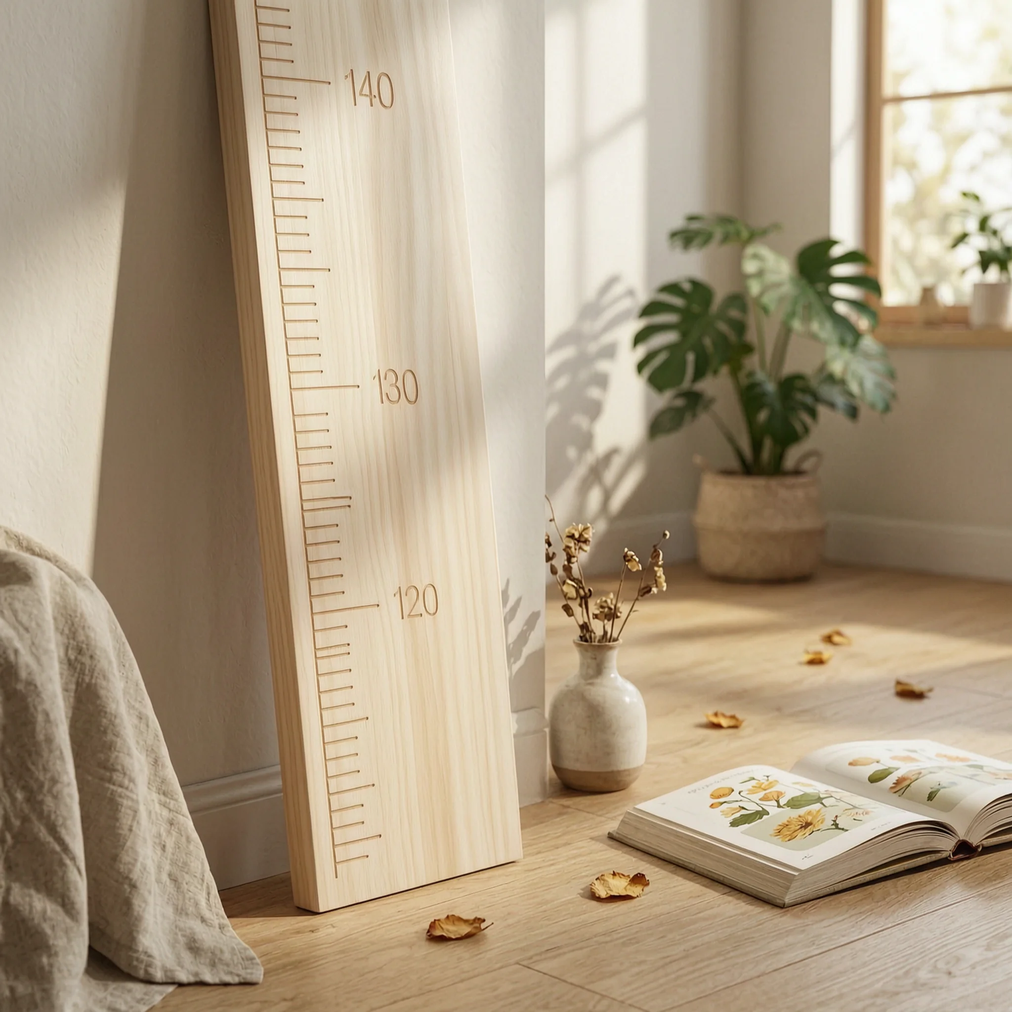 Wooden Growth Chart Solid Wood Wall Growth Chart Wooden Height Ruler Engraved Non-Marking for Children, Nursery, Playroom