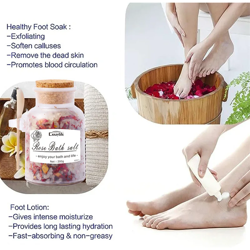 Rose dried flower bath salt exfoliates moisturizes scrub coarse salt bath Promote blood circulation Health Promotion Skin care