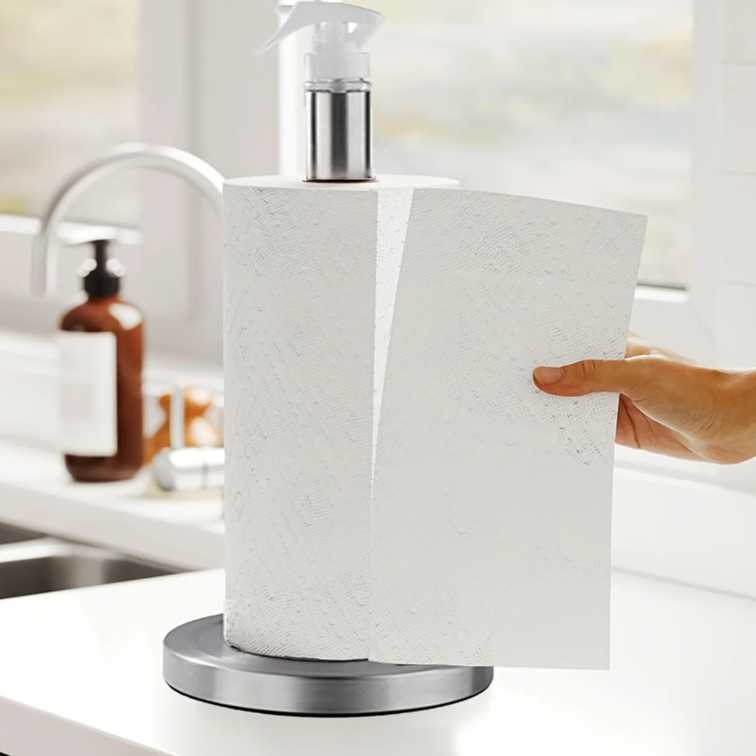 1pc Paper Towel Holder, 2 In 1 Paper Towel Holder With Spray Bottle, Countertop Paper Towels Holders Stand With Sprayer Inside C